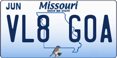 MO license plate VL8G0A