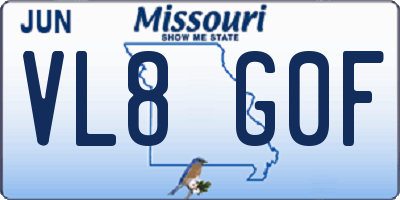 MO license plate VL8G0F