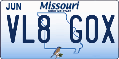 MO license plate VL8G0X