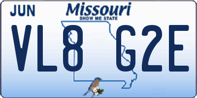 MO license plate VL8G2E