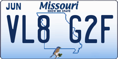 MO license plate VL8G2F