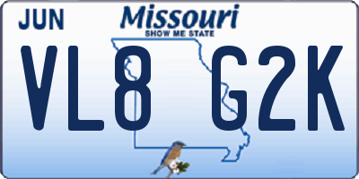 MO license plate VL8G2K