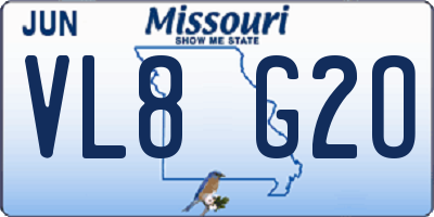 MO license plate VL8G2O