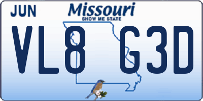 MO license plate VL8G3D