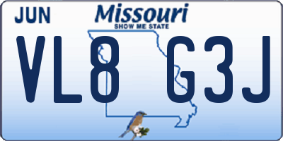 MO license plate VL8G3J