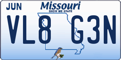 MO license plate VL8G3N