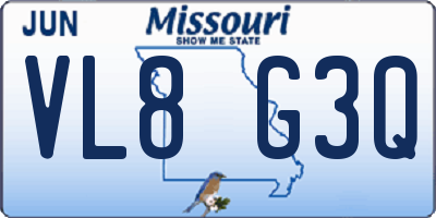 MO license plate VL8G3Q