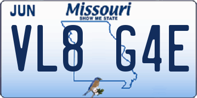 MO license plate VL8G4E
