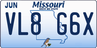 MO license plate VL8G6X