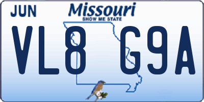 MO license plate VL8G9A