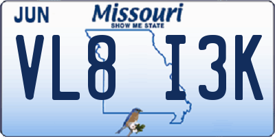 MO license plate VL8I3K