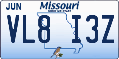MO license plate VL8I3Z