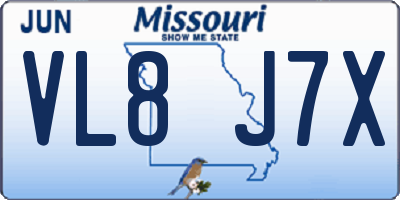 MO license plate VL8J7X