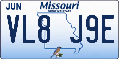 MO license plate VL8J9E