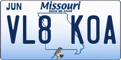 MO license plate VL8K0A