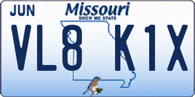 MO license plate VL8K1X