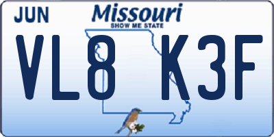 MO license plate VL8K3F