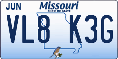 MO license plate VL8K3G