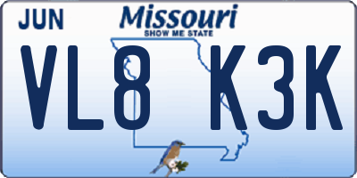 MO license plate VL8K3K