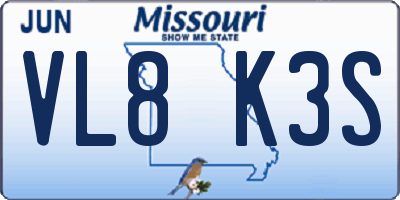 MO license plate VL8K3S