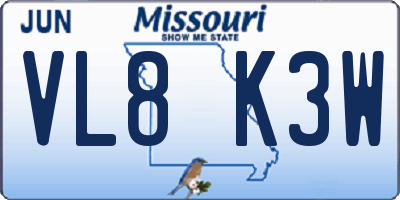 MO license plate VL8K3W