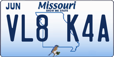 MO license plate VL8K4A