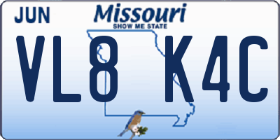 MO license plate VL8K4C