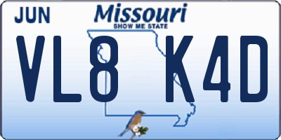 MO license plate VL8K4D