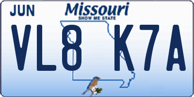 MO license plate VL8K7A