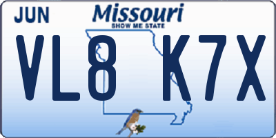 MO license plate VL8K7X