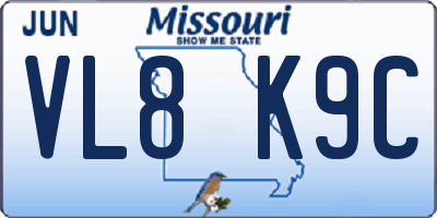 MO license plate VL8K9C