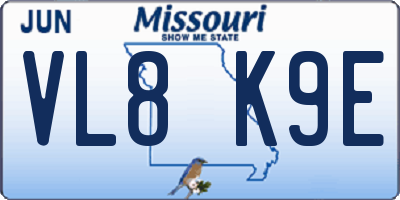 MO license plate VL8K9E