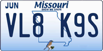 MO license plate VL8K9S