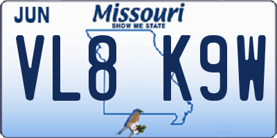 MO license plate VL8K9W