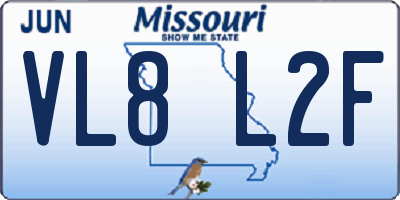 MO license plate VL8L2F