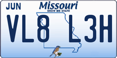 MO license plate VL8L3H