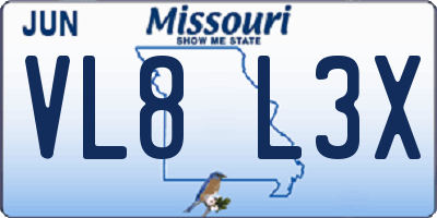 MO license plate VL8L3X