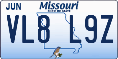 MO license plate VL8L9Z