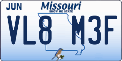 MO license plate VL8M3F
