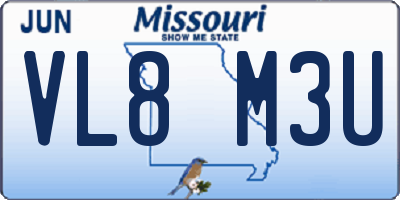 MO license plate VL8M3U