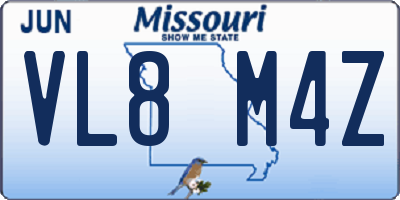 MO license plate VL8M4Z