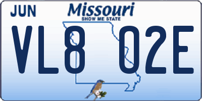 MO license plate VL8O2E