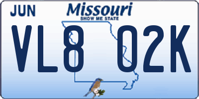 MO license plate VL8O2K