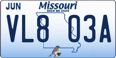 MO license plate VL8O3A