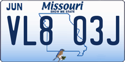 MO license plate VL8O3J