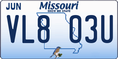 MO license plate VL8O3U