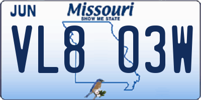 MO license plate VL8O3W