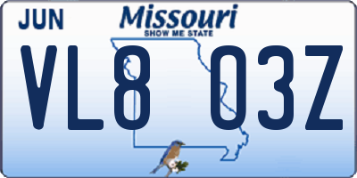 MO license plate VL8O3Z