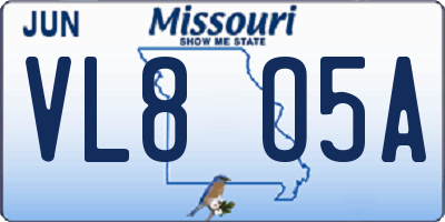 MO license plate VL8O5A