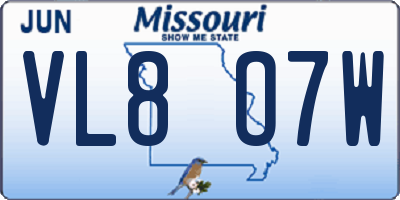 MO license plate VL8O7W